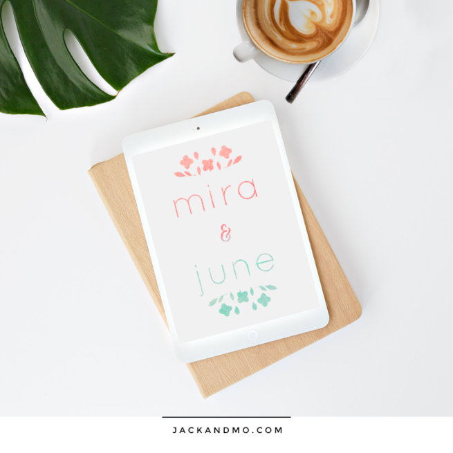 Ombre Watercolor Logo Design with Hand Drawn Flowers, Cute Ampersand