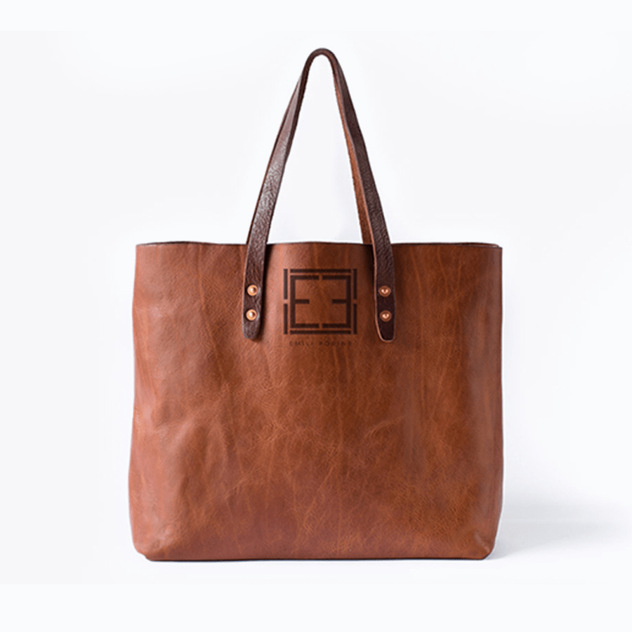 Custom Logo Design by Jack and Mo on Leather Tote Bag