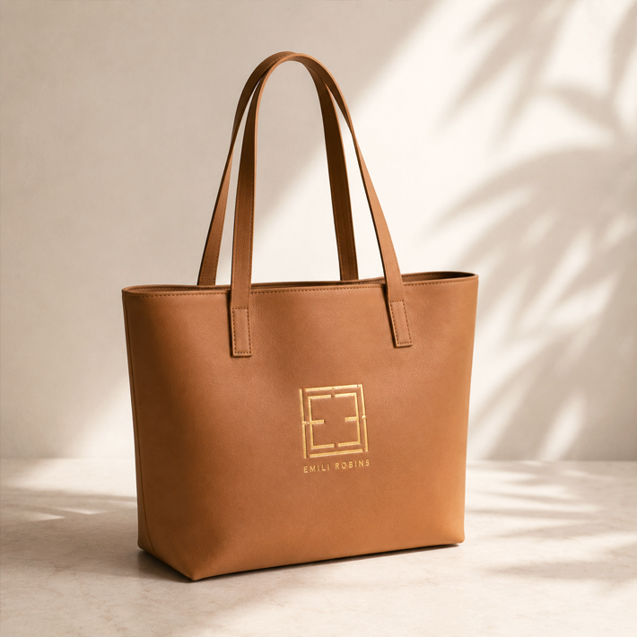 Custom Logo Design Embossed on Leather Tote Bag Logo Design