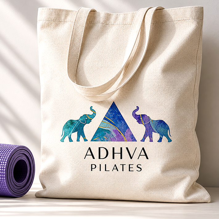 Custom Logo Design for Pilates Studio, Stand-out Art Design with Elephants in Painted Jewel Tones